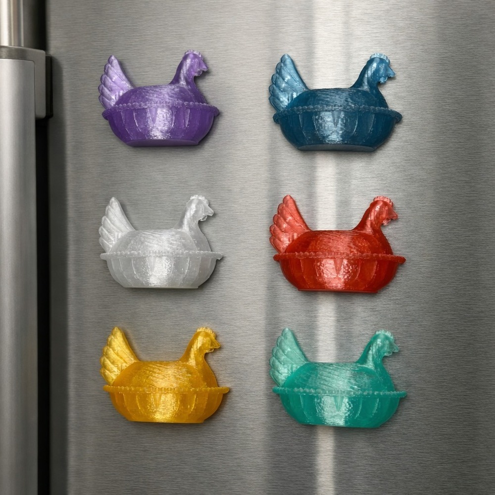 Set 6 Hen On Nest‎ Fridge Magnets HON 3D Printed Kitchen Farmhouse Translucent